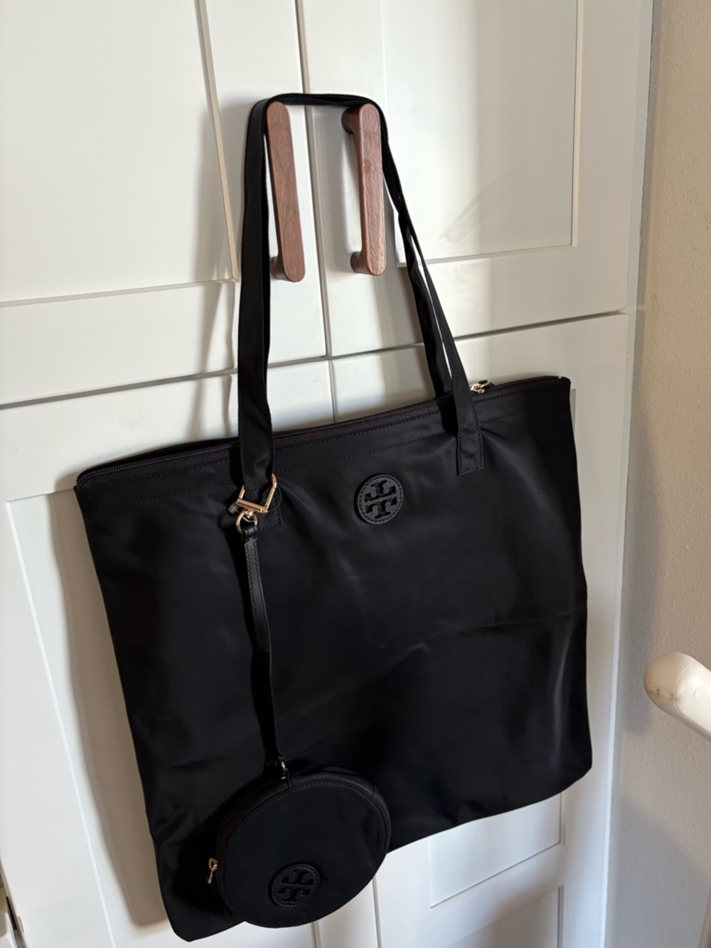 Tory Burch Black Nylon Tote Bag with Coin Pouch